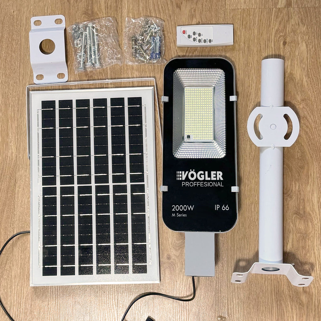 Leistungsstarke Solarlampe, Dämmerungssensor, Fernsteuerung, Vögler Professional 2000W