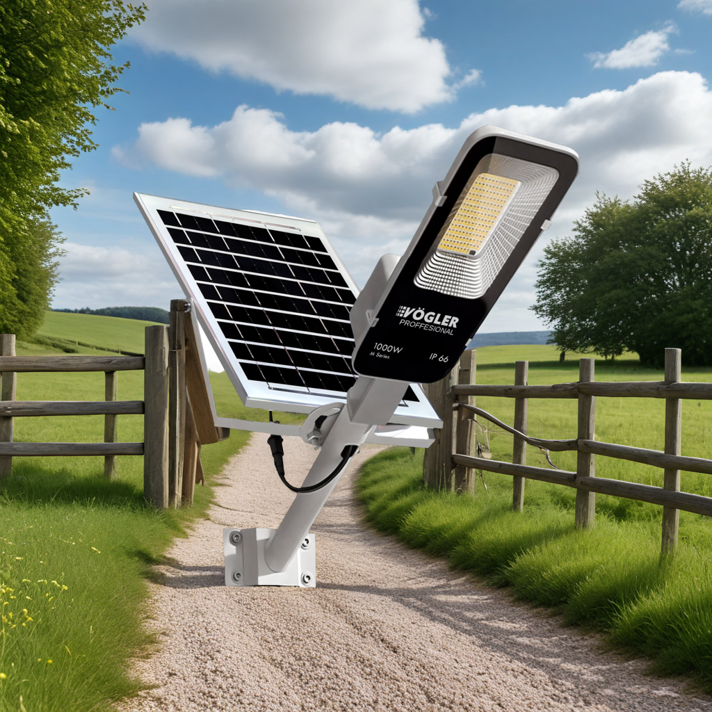 Leistungsstarke Solarlampe, Dämmerungssensor, Fernsteuerung, Vögler Professional 1000W