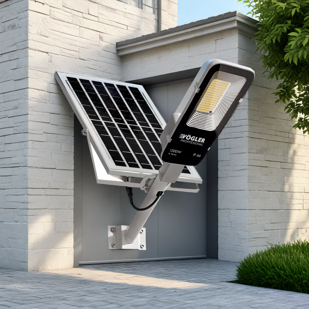 Leistungsstarke Solarlampe, Dämmerungssensor, Fernsteuerung, Vögler Professional 1200W