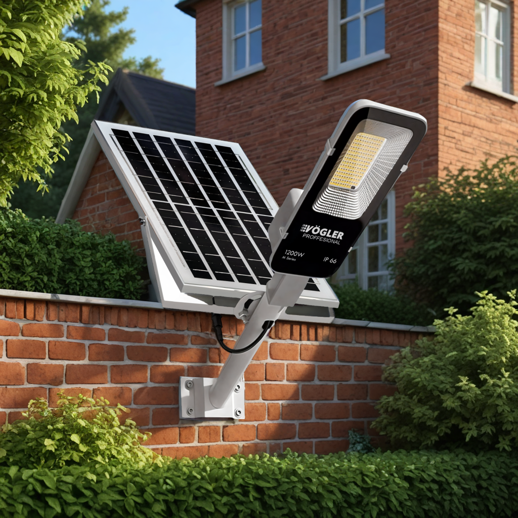 Leistungsstarke Solarlampe, Dämmerungssensor, Fernsteuerung, Vögler Professional 1200W
