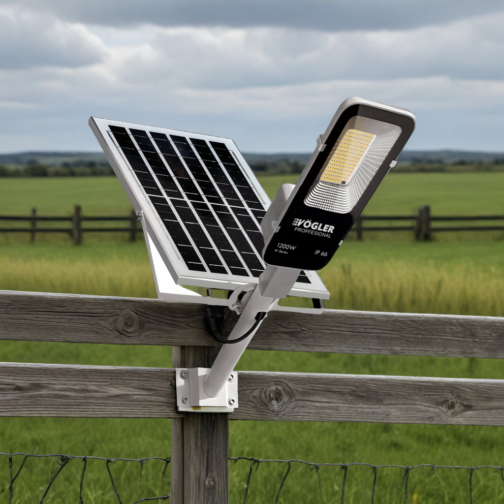 Leistungsstarke Solarlampe, Dämmerungssensor, Fernsteuerung, Vögler Professional 1200W