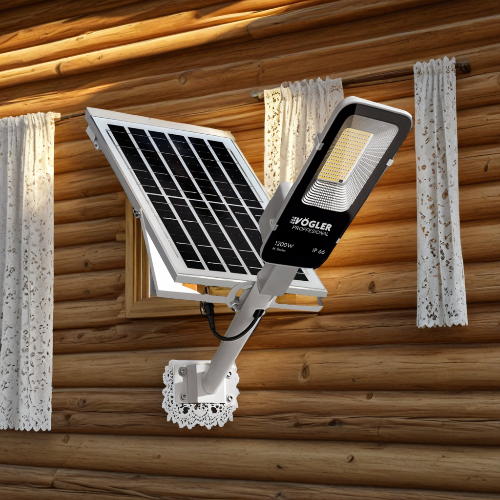 Leistungsstarke Solarlampe, Dämmerungssensor, Fernsteuerung, Vögler Professional 1200W