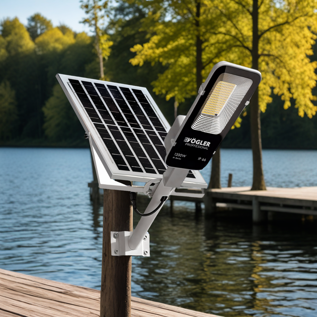 Leistungsstarke Solarlampe, Dämmerungssensor, Fernsteuerung, Vögler Professional 1200W