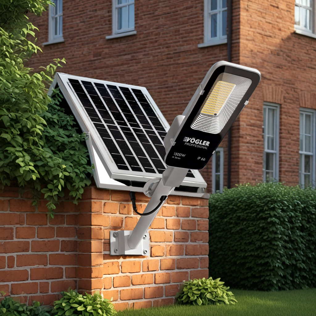 Leistungsstarke Solarlampe, Dämmerungssensor, Fernsteuerung, Vögler Professional 1500W