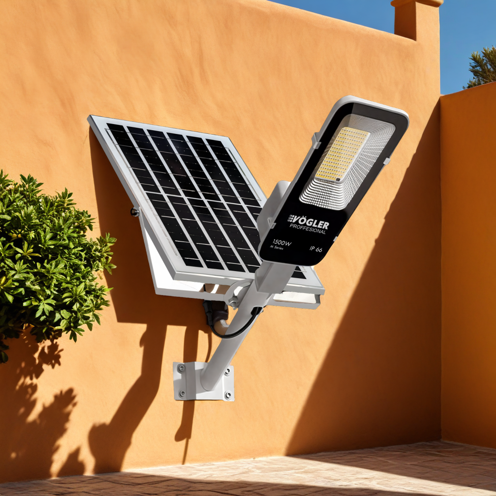 Leistungsstarke Solarlampe, Dämmerungssensor, Fernsteuerung, Vögler Professional 1500W