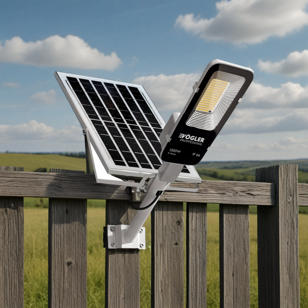 Leistungsstarke Solarlampe, Dämmerungssensor, Fernsteuerung, Vögler Professional 1500W