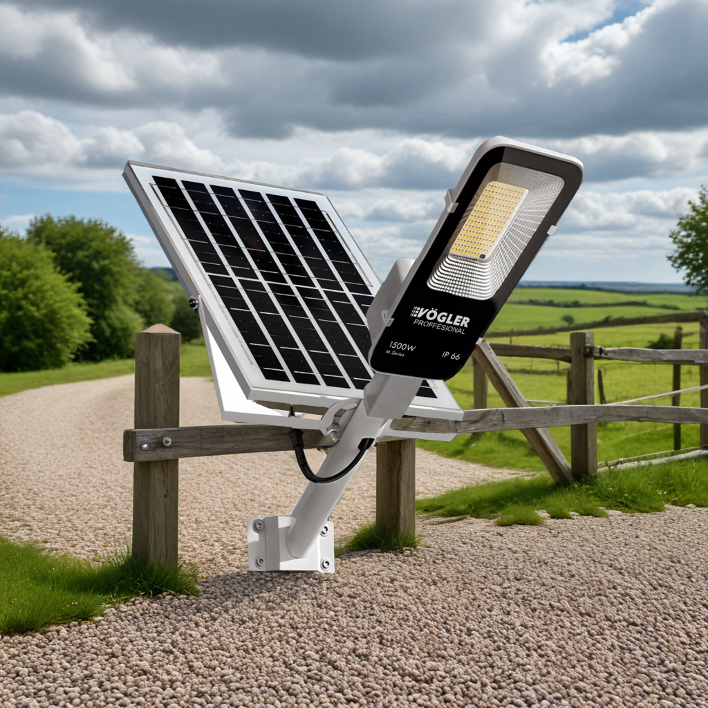 Leistungsstarke Solarlampe, Dämmerungssensor, Fernsteuerung, Vögler Professional 1500W