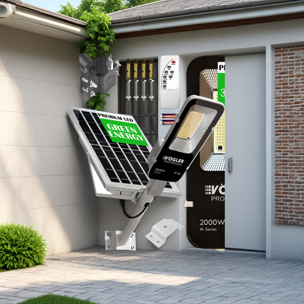Leistungsstarke Solarlampe, Dämmerungssensor, Fernsteuerung, Vögler Professional 2000W