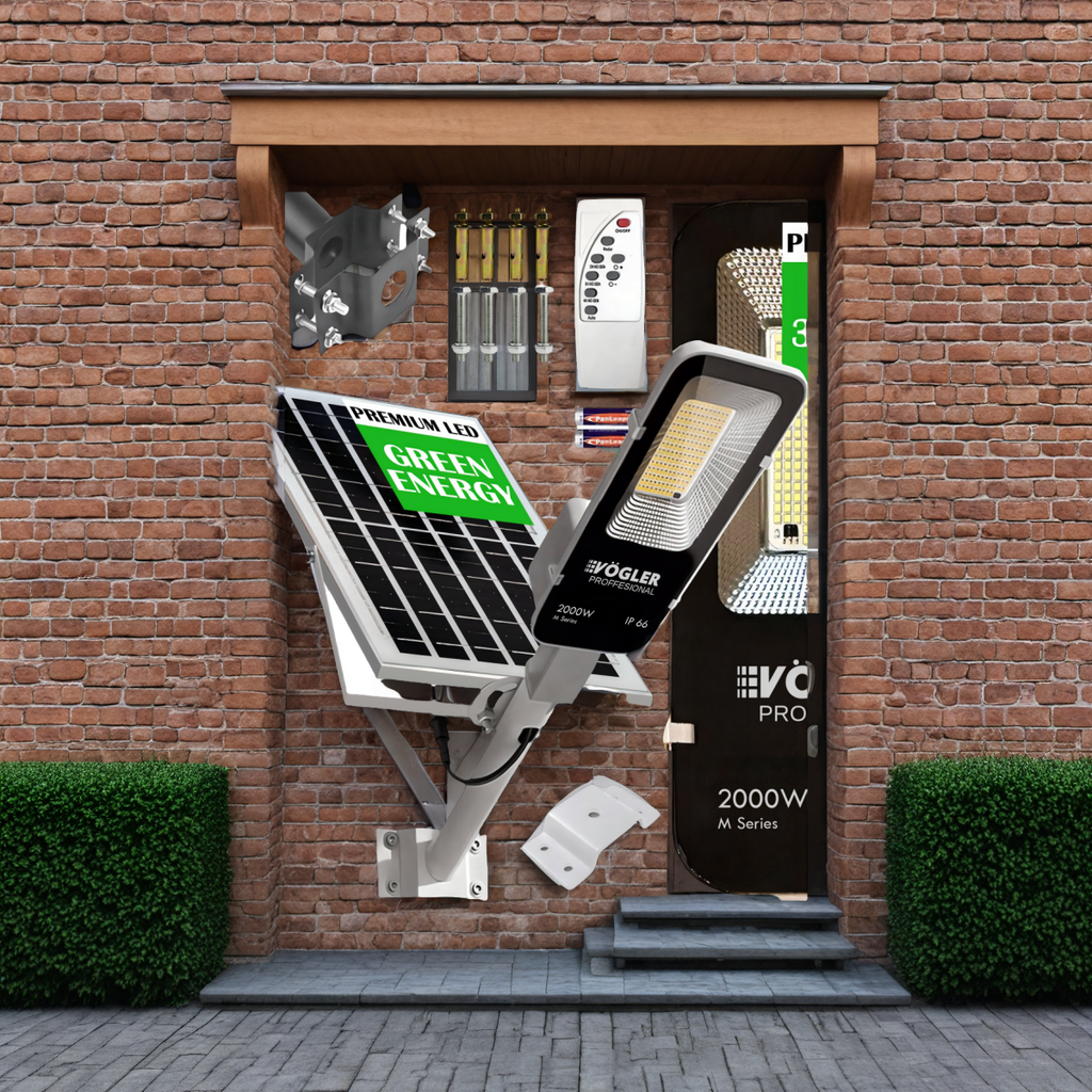 Leistungsstarke Solarlampe, Dämmerungssensor, Fernsteuerung, Vögler Professional 2000W