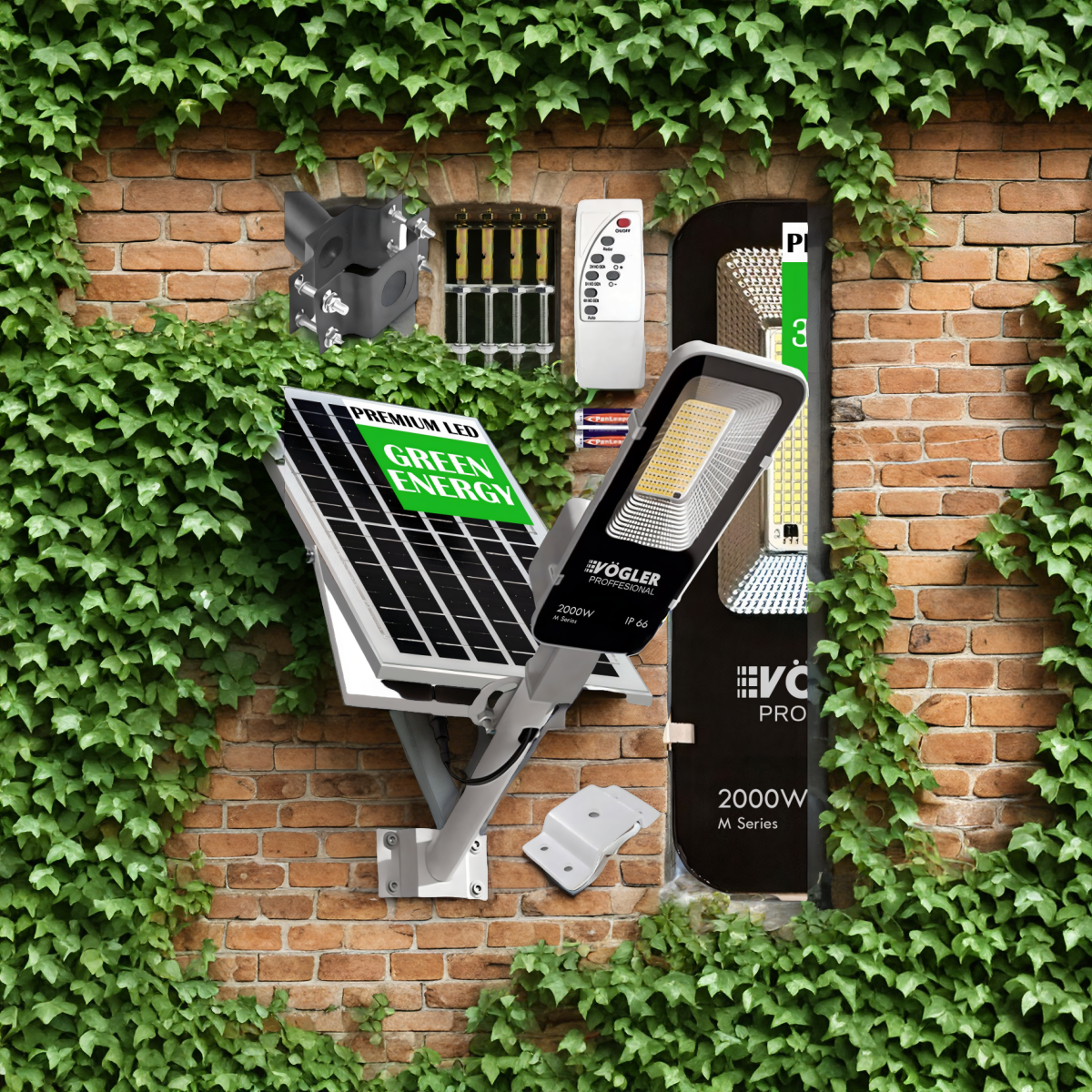 Leistungsstarke Solarlampe, Dämmerungssensor, Fernsteuerung, Vögler Professional 2000W