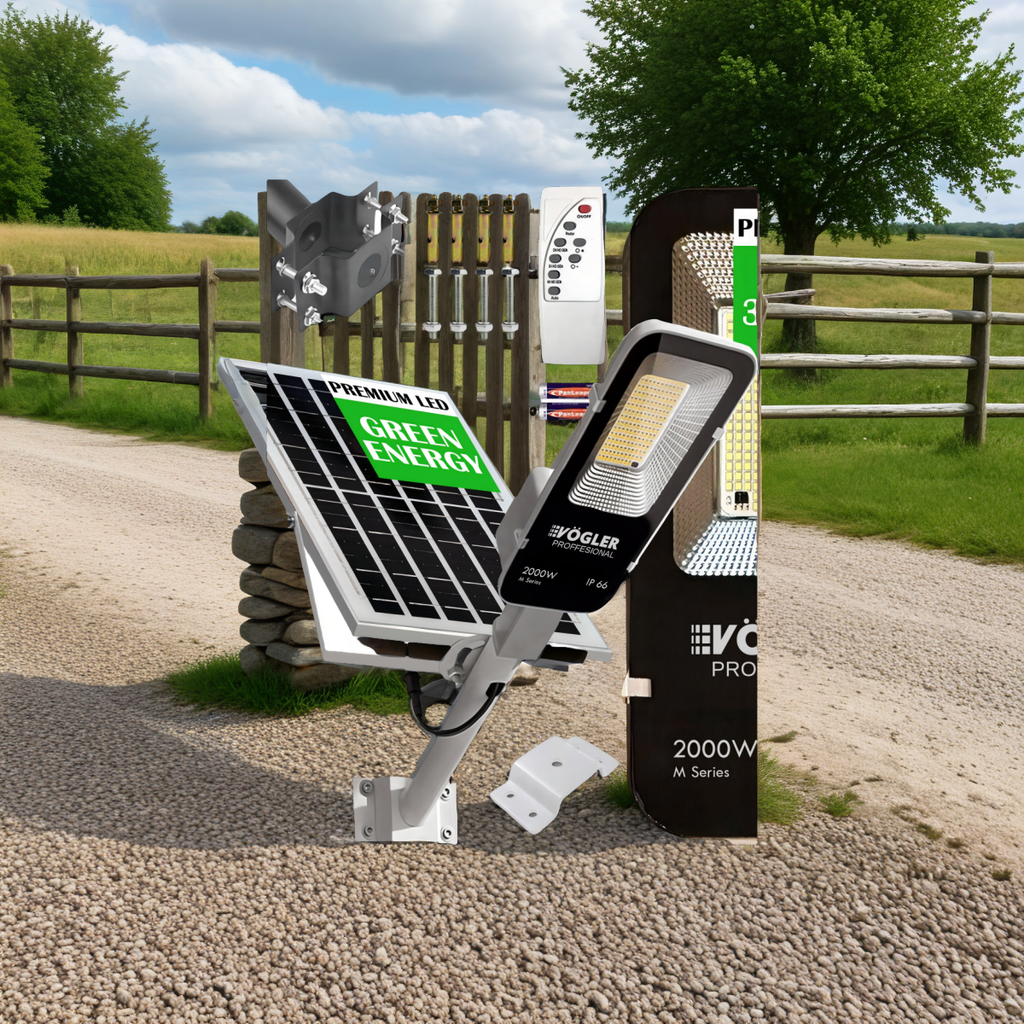 Leistungsstarke Solarlampe, Dämmerungssensor, Fernsteuerung, Vögler Professional 2000W