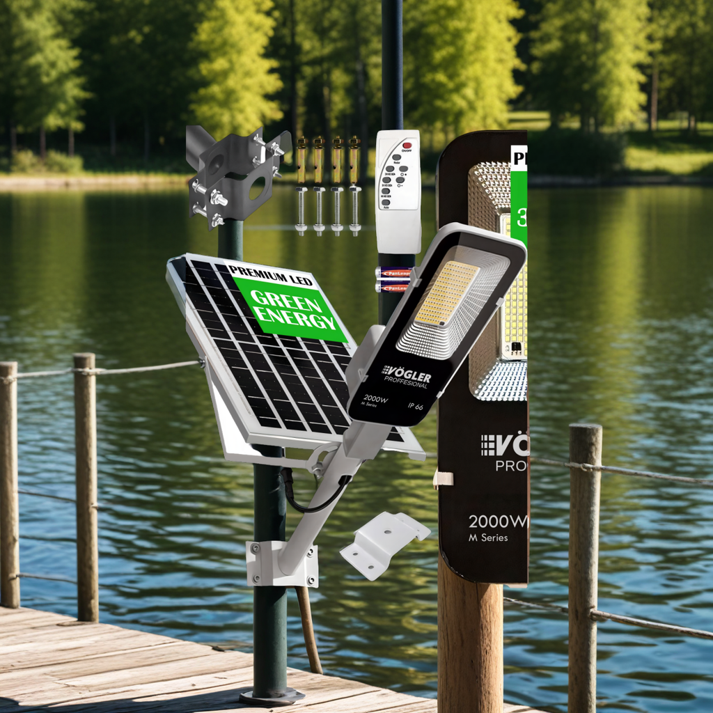 Leistungsstarke Solarlampe, Dämmerungssensor, Fernsteuerung, Vögler Professional 2000W