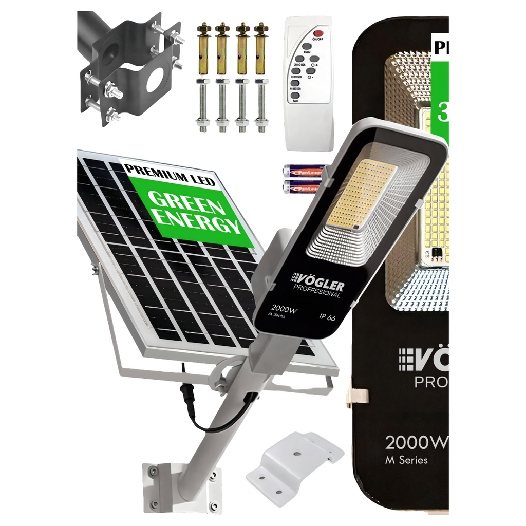 Leistungsstarke Solarlampe, Dämmerungssensor, Fernsteuerung, Vögler Professional 2000W