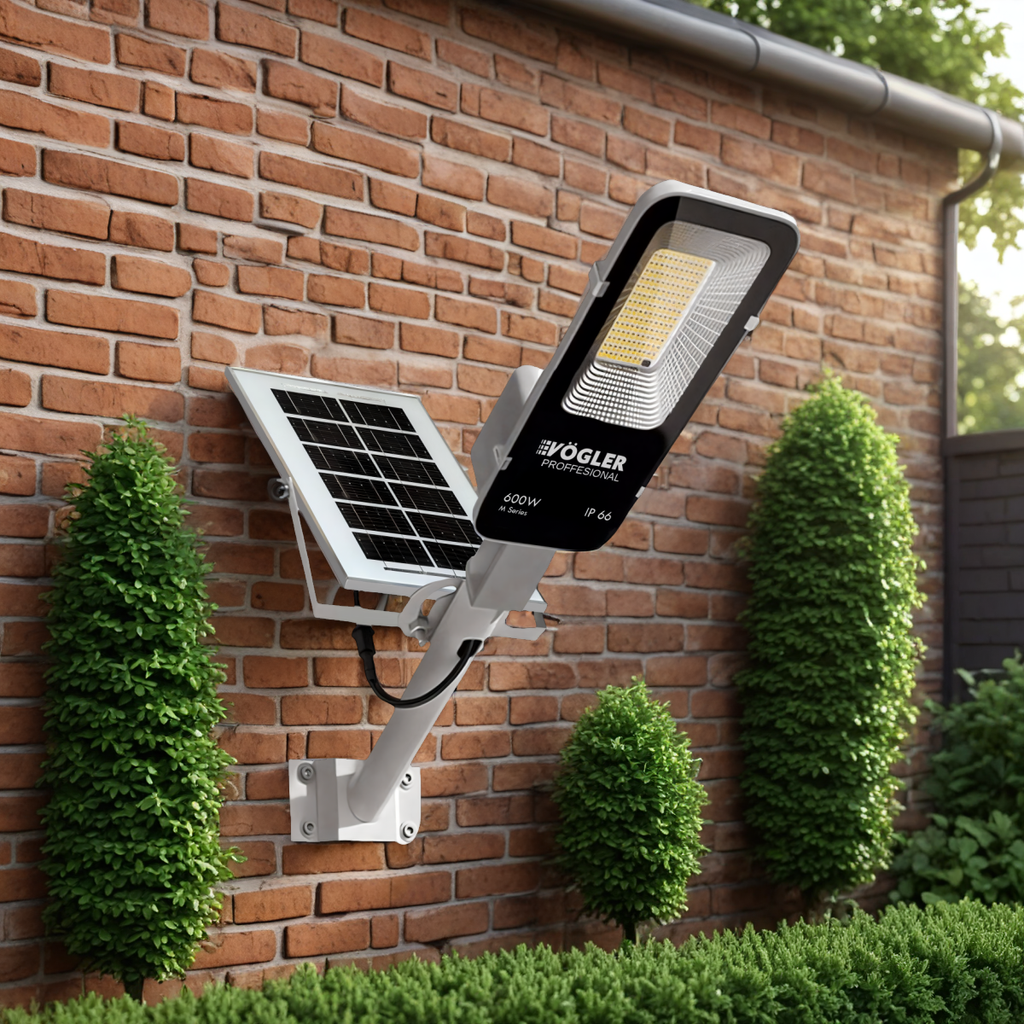 Leistungsstarke Solarlampe, Dämmerungssensor, Fernsteuerung, Vögler Professional 600W