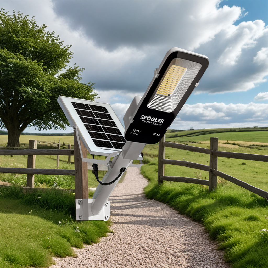 Leistungsstarke Solarlampe, Dämmerungssensor, Fernsteuerung, Vögler Professional 600W