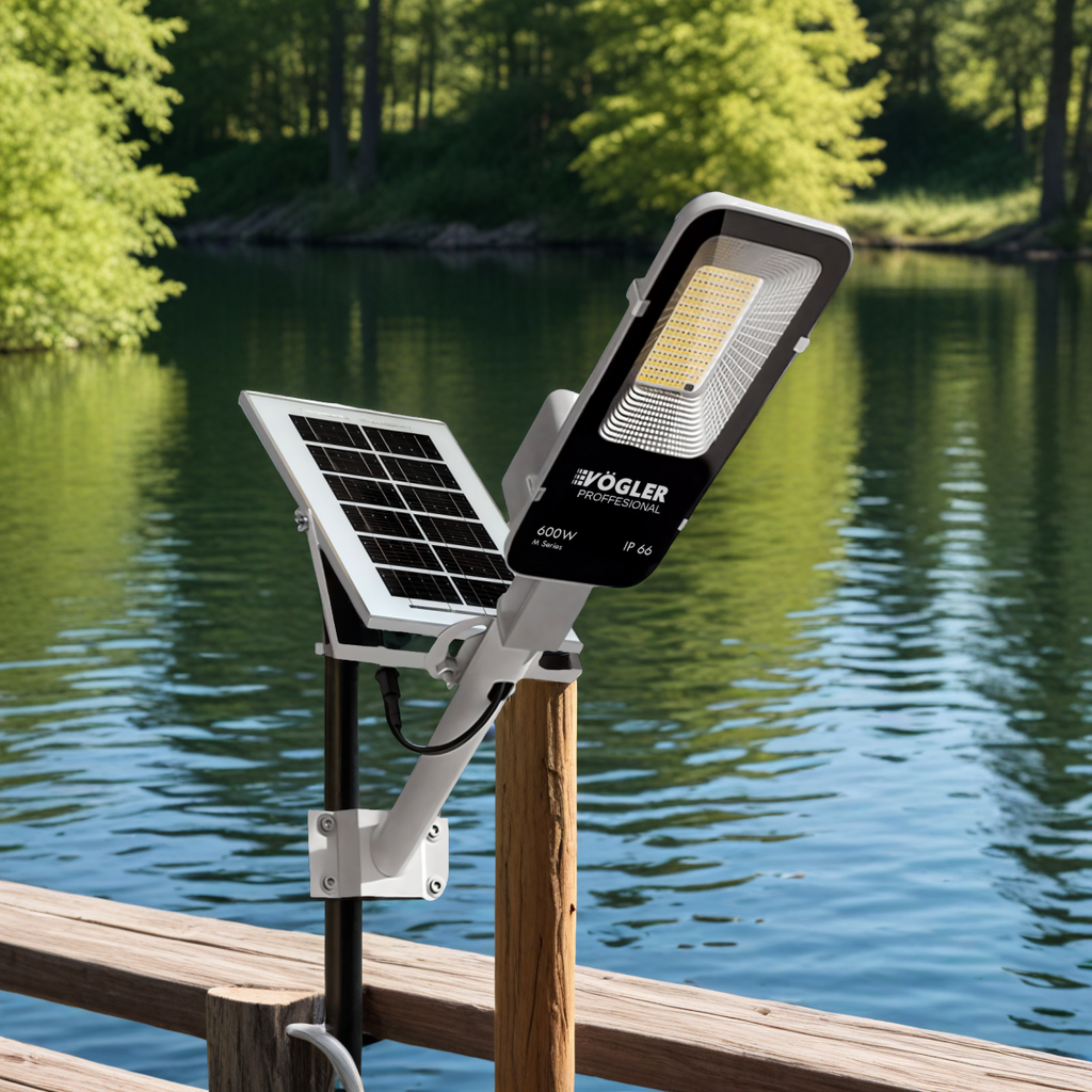 Leistungsstarke Solarlampe, Dämmerungssensor, Fernsteuerung, Vögler Professional 600W