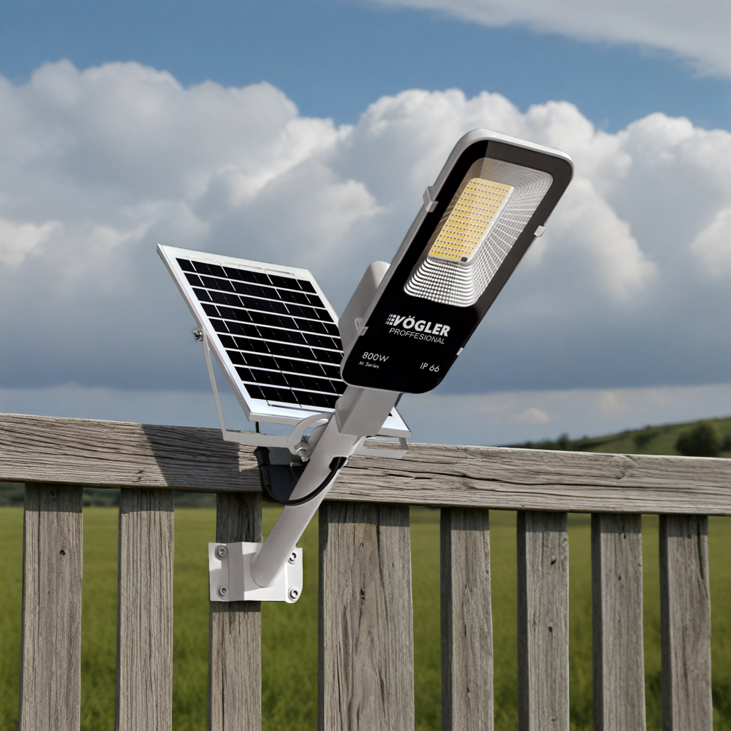 Leistungsstarke Solarlampe, Dämmerungssensor, Fernsteuerung, Vögler Professional 800W
