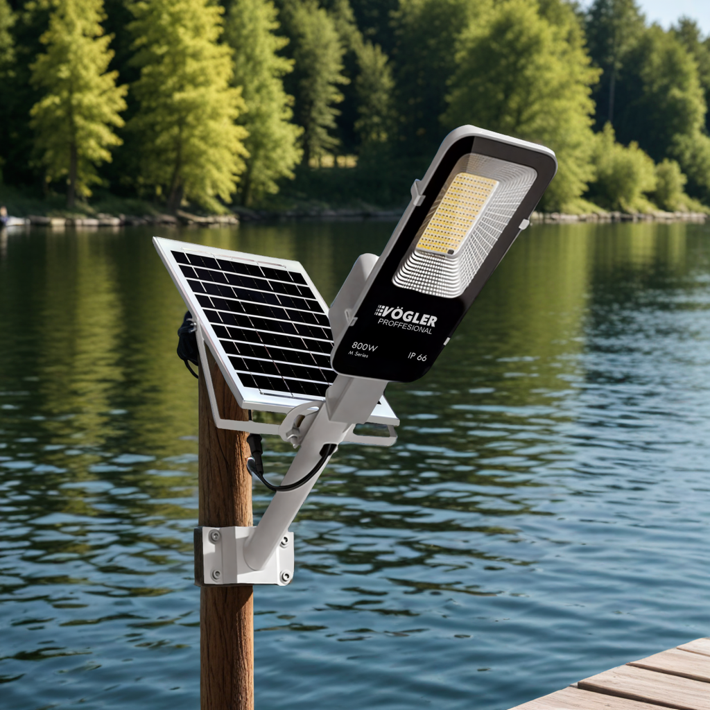 Leistungsstarke Solarlampe, Dämmerungssensor, Fernsteuerung, Vögler Professional 800W