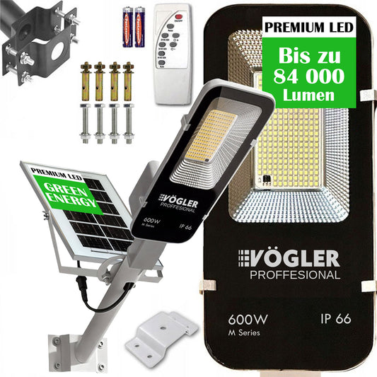 Leistungsstarke Solarlampe, Dämmerungssensor, Fernsteuerung, Vögler Professional 600W