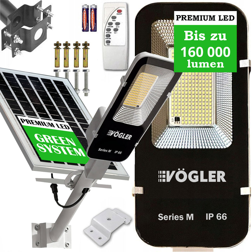 Leistungsstarke Solarlampe, Dämmerungssensor, Fernsteuerung, Vögler Professional