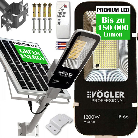Leistungsstarke Solarlampe, Dämmerungssensor, Fernsteuerung, Vögler Professional 1200W
