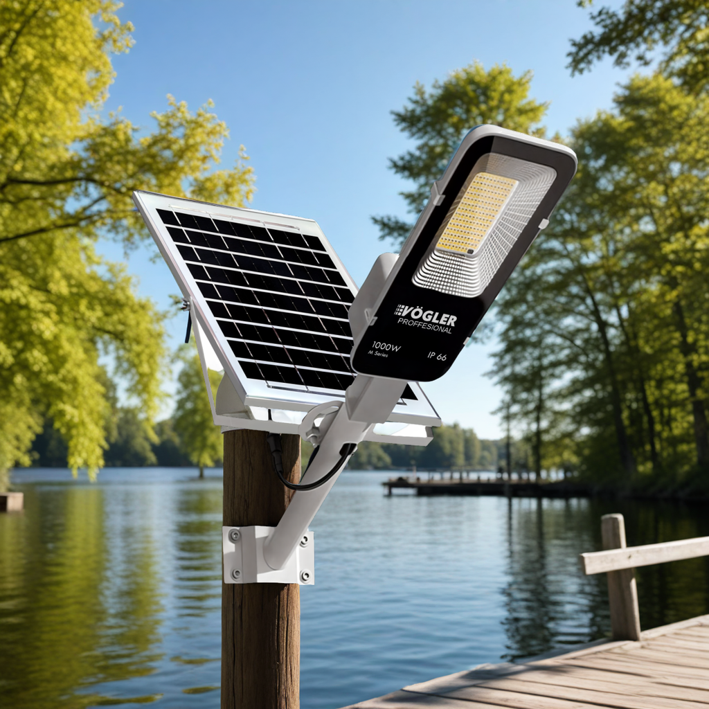 Leistungsstarke Solarlampe, Dämmerungssensor, Fernsteuerung, Vögler Professional 1000W