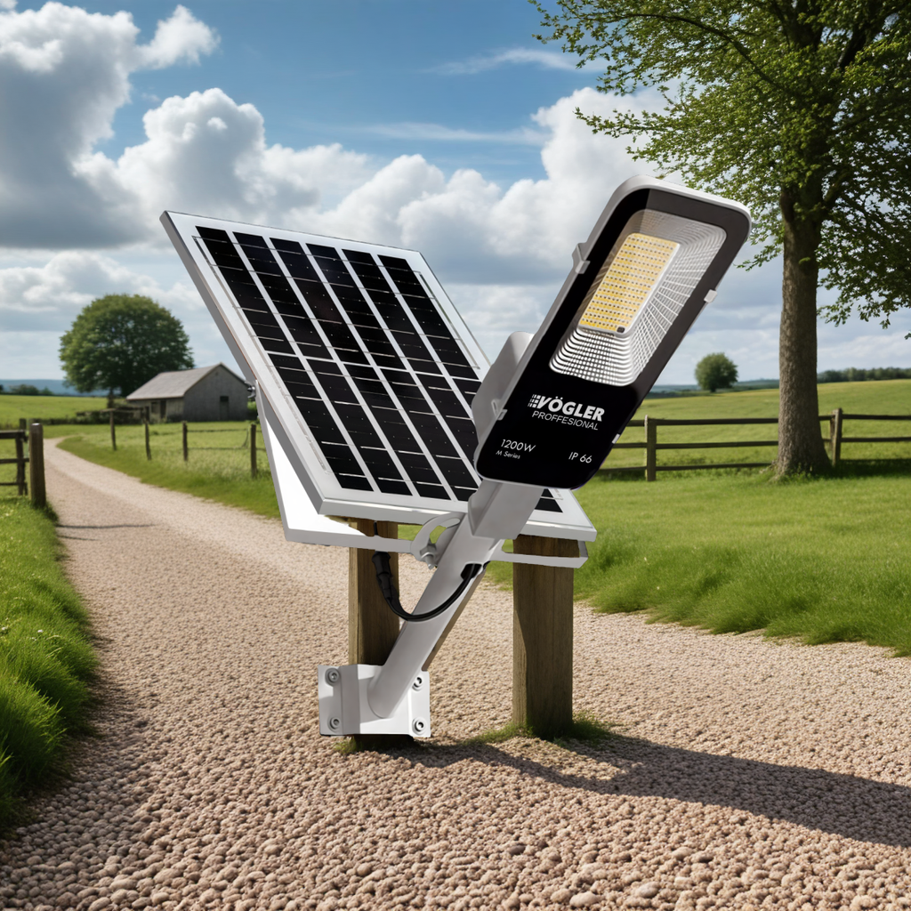 Leistungsstarke Solarlampe, Dämmerungssensor, Fernsteuerung, Vögler Professional 1200W